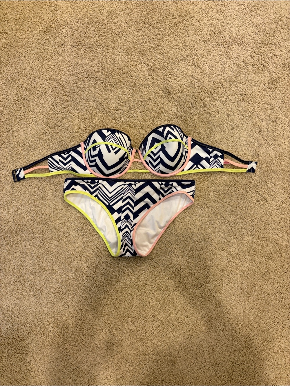 Women’s Navy Chevron Bikini with Neon Trim